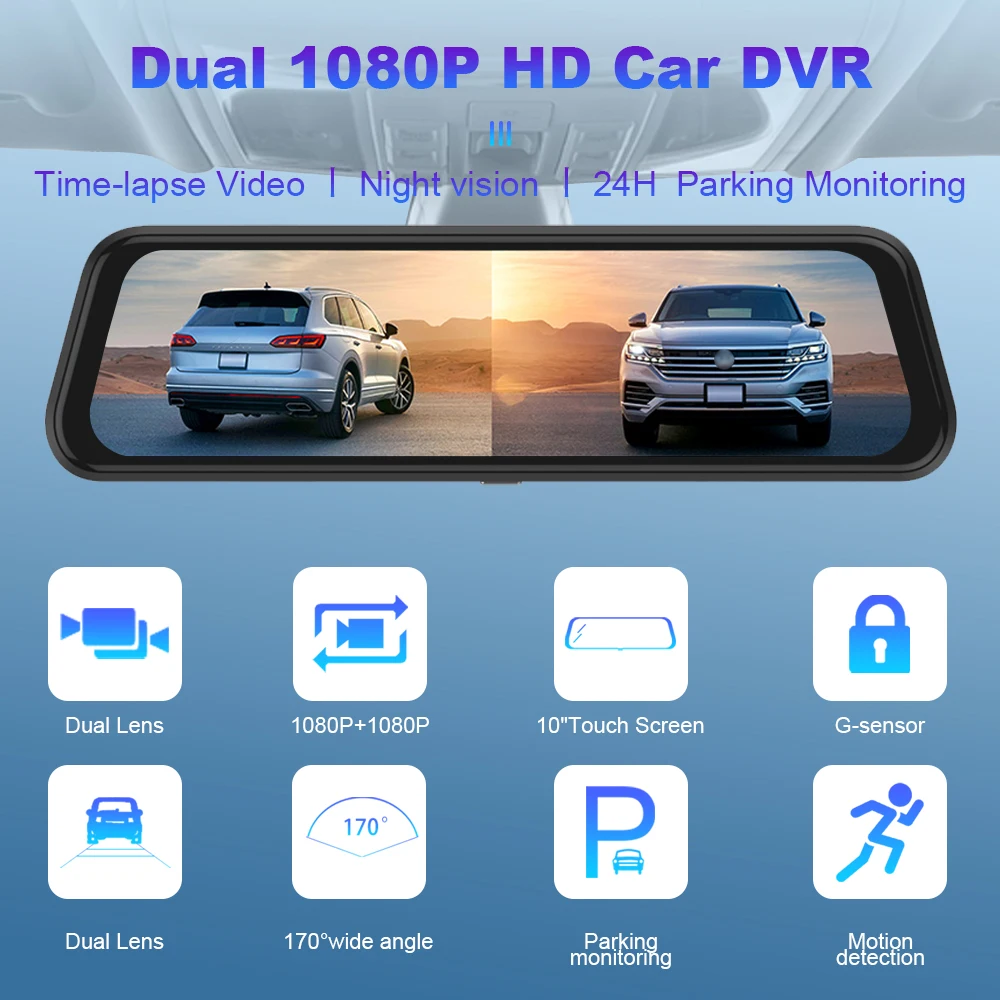 R Way 10 &quotFull HD 4K/1080P сенсорный экран 2.5D IPS Двойной объектив видеорегистратор Pro с 1080P