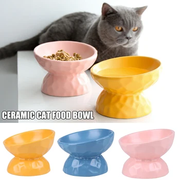 

Ceramics Raised Cat Bowl Slanted Cat Bowl for Food Stress Free Angled Cat Bowl Less Regurgitating and Vomiting PAK55