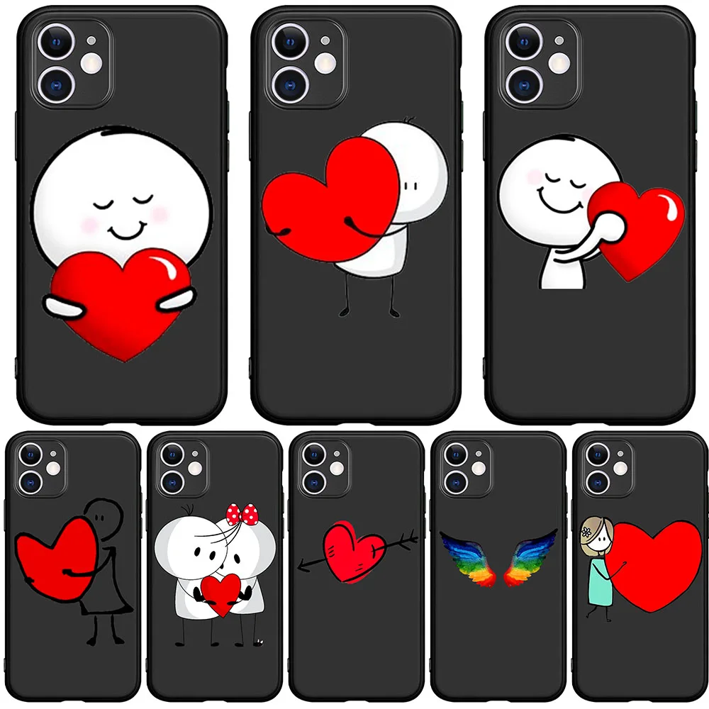 

Cartoons Love heart girl TPU soft silicone black luxury phone case For iPhone X XR XS 11 Pro Max 5S SE 6S 7 Plus One plus 7T Pro