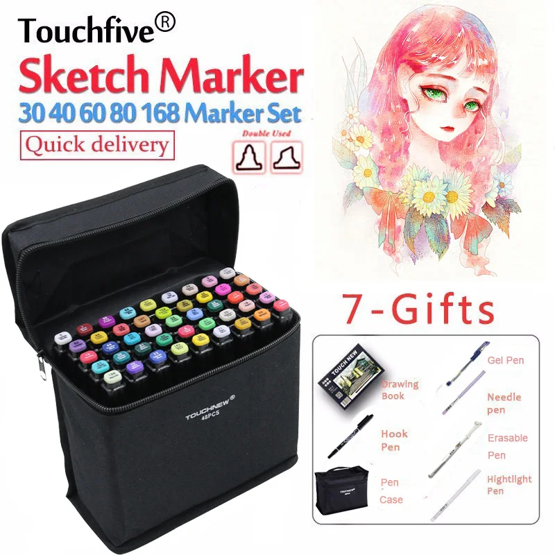 TouchFIVE 30/40/60/80/168 цветные маркеры манга для рисования ручка на спиртовой основе