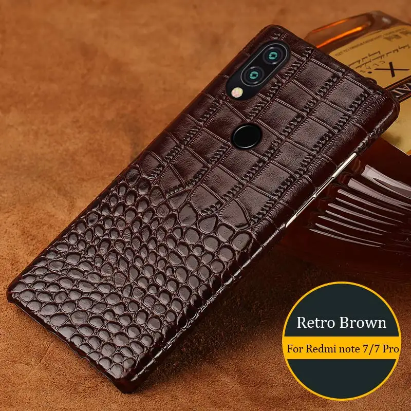 Чехол из натуральной кожи для xiaomi Red mi Note 5 Note 6 pro 7a задняя крышка из крокодиловой кожи для xiaomi mi 9T PRO 9 SE 8 lite A3 coque - Цвет: Коричневый