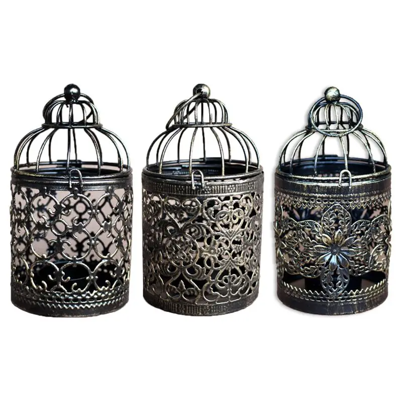 Винтаж Hollow птица клетка Подсвечники Tealight подвесной фонарь для свечей Свадебная вечеринка свечи для домашнего декора стенд 3 типа
