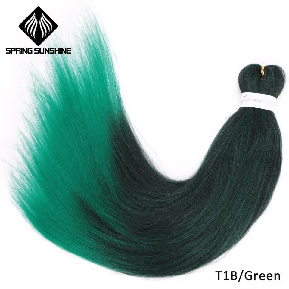 Длинные предварительно растянутые волосы EZ, легко косички, огромные косички, Омбре, косички волос, синтетические волосы кроше для наращивания, низкотемпературное волокно - Цвет: T1B/зеленый