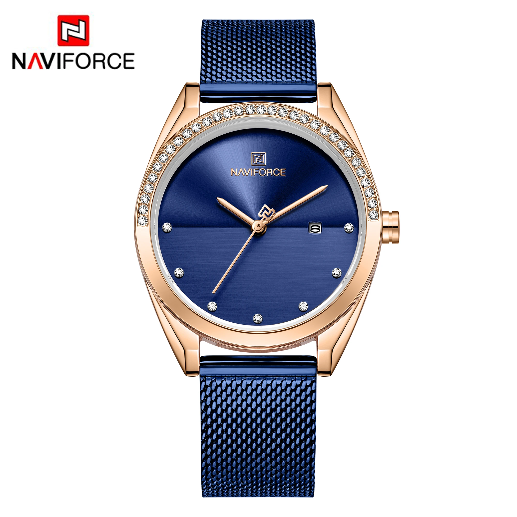 NAVIFORCE Fashion Dress Watch Women Waterproof Slim Mesh Strap Simple Blue for Girl Quartz Date Clock Relogio Masculino 2020 New | Наручные