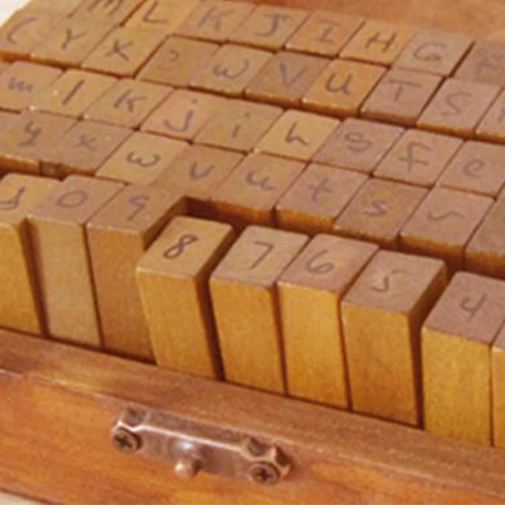 70 шт. ремесло Ретро штамп символ Винтаж Набор цифр DIY Алфавит буквы деревянные с деревянной коробкой