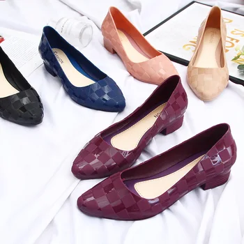 

SWONCO PVC Plastic Shoes Jelly Sandasl Women Thick Heel Summer Shoes 2020 New Pointed Toe Slip On Heels Sandals Summer Jelly