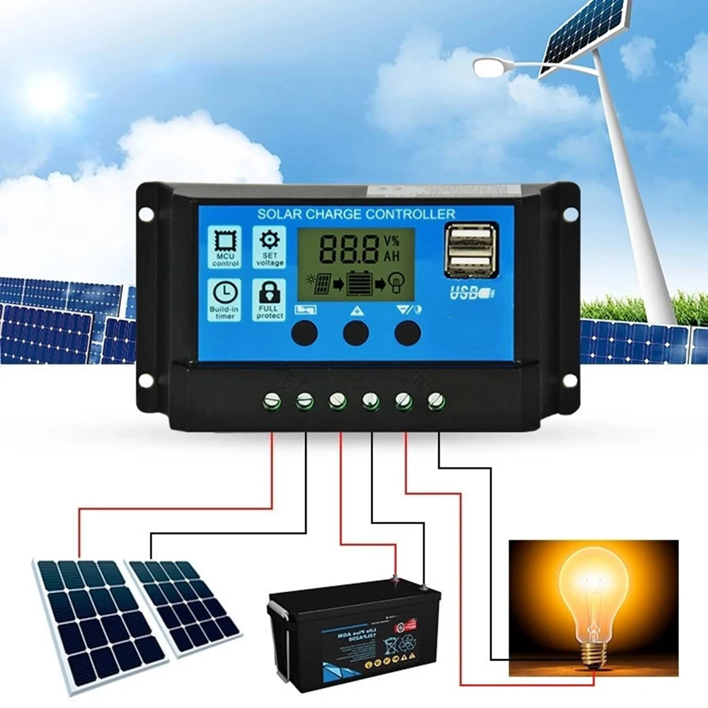 รูปสินค้า คอนโทรลเลอร์โซลาร์เซลล์ 30A ควบคุมอัจฉริยะ พร้อมจอ LCD