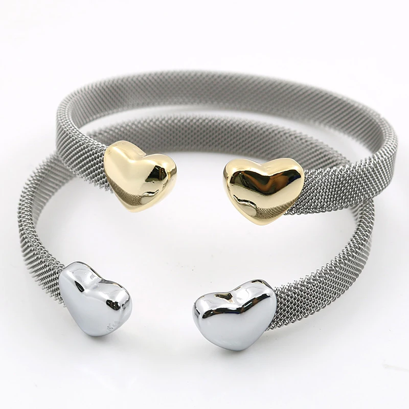 Vintage Stainless Steel Heart Cuff Bracelets Bangles Mesh Bracelets Bangles For Men Women Fashion Jewelry 3