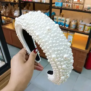 

Women Vintage Full Artificial Pearl Padded Sponge Headband Elegant Headdress LX9D