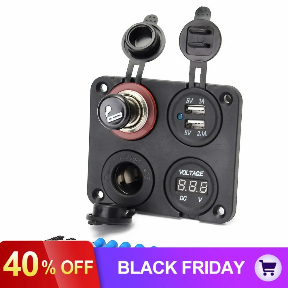 12V Auto Car Dual USB Port Adapter Charger Voltmeter Cigarette Lighter Socket with Lighter