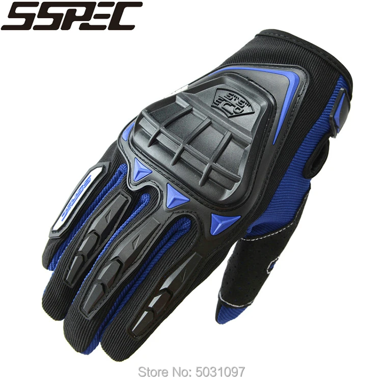 Перчатки для верховой езды SSPEC moto rcycle, рыцарские перчатки с сенсорным экраном, небьющиеся на все пальцы, гоночные перчатки - Цвет: Синий