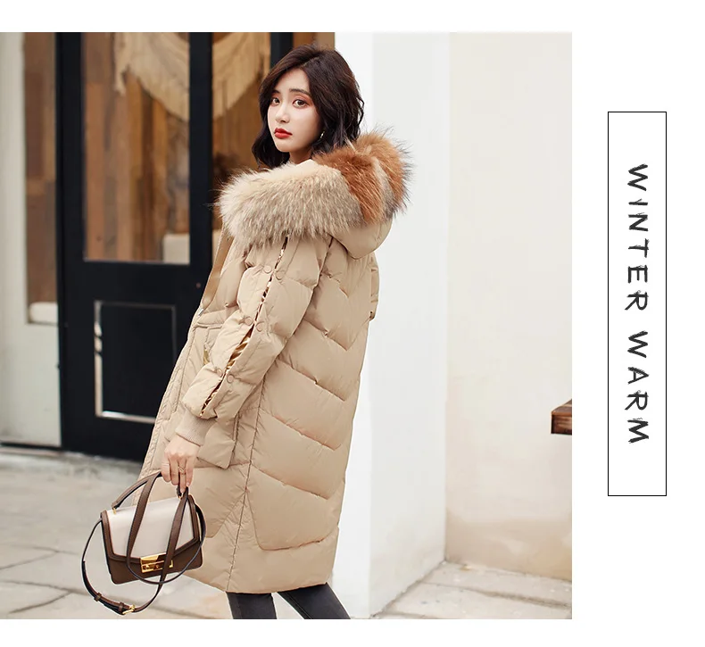 Down Jacket 80% White Duck down Winter Trend Simple Cool Long Sleeve Mid-length Solid Color Hooded Fashion
