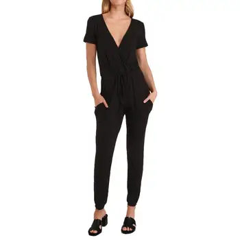 

Casual Women Jumpsuits Solid Color Deep V Neck Lace Up Short Sleeve Rompers Overalls Monos de Fiesta 2020 New Drop Shipping E