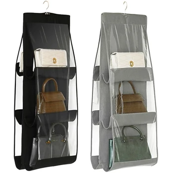 

6 Pocket Hanging Handbag Organizer For Wardrobe Closet Fabric Storage Bag Door Wall Clear Sundry Shoe Bag With Hanger Pouch