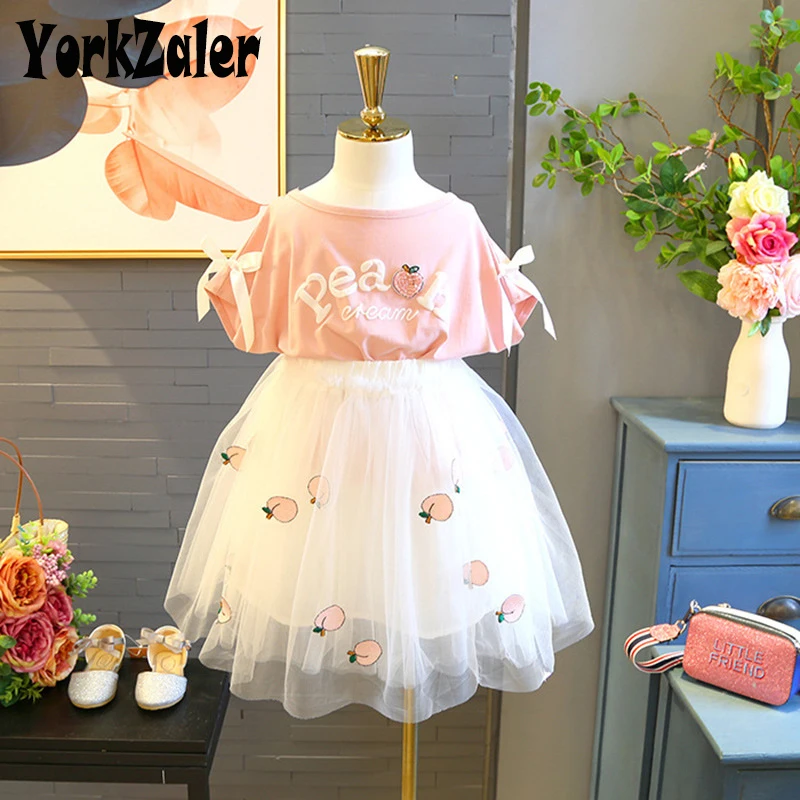 

Yorkzaler Summer Kids Clothing Set For Girls Short Sleeve Bowknot Girl Clothes Suit Cotton Fashion Toddler Baby 2pcs Outfits