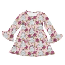 Платье на День святого Валентина для маленьких девочек Детские платья для девочек из молочного шелка с цветочным принтом коровы и животных, весеннее платье с длинными рукавами
