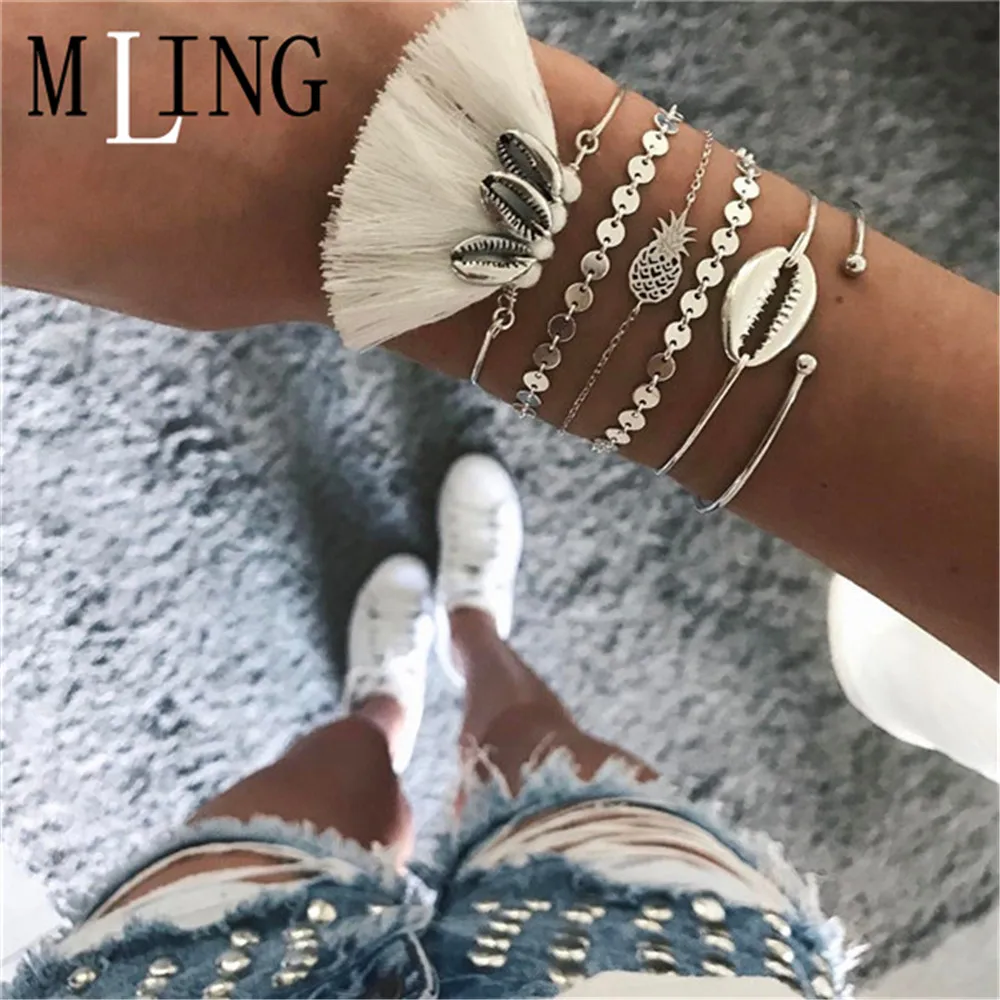 Женский винтажный пляжный браслет MLING 6 шт./партия богемный с бахромой и блестками