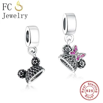 

FC Jewelry Fit Original Brand Charm Bracelet 925 Silver Cartoon Mickey Minnie Ears Hat Mix Crystal Beads for Making Berloque