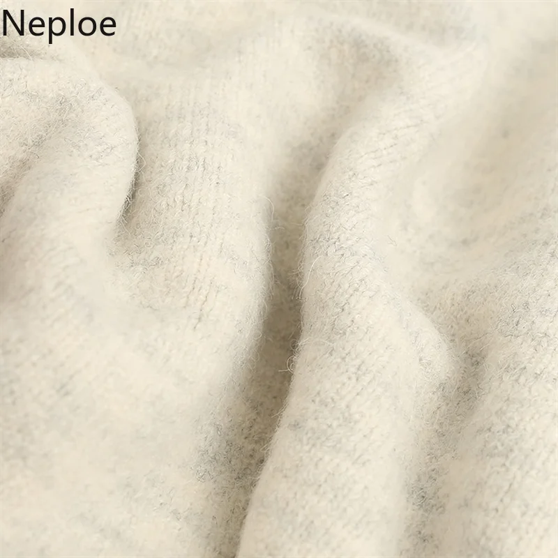 Neploe Knitted Solid Women Sweater Summer New V-Neck Lantern Sleeve Tops Loose Single Breasted Female Sweater 45100