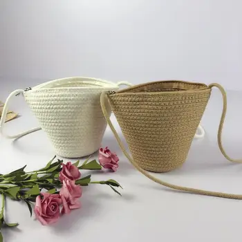

New Fashion Cotton Hand-woven Zipper Bags Solid Color Minimalist Coin Purse Shoulder Messenger Bag Beach Travel Bags