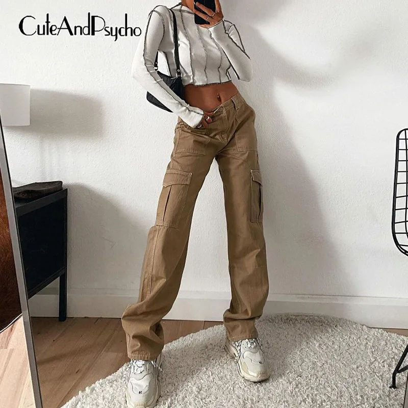 

Fashion High Waist Punk Cargo Jeans Women Streetwear Joggers Harajuku Baggy Denim Pants Vintage Pockets Trousers Cuteandpsycho