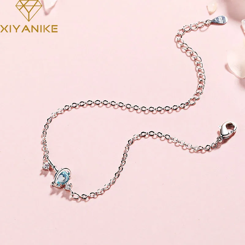 XIYANIKE 925 пробы Серебряный творческий круг синяя планета подвеска браслет для женщин простой геометрический ювелирные изделия ручной работы