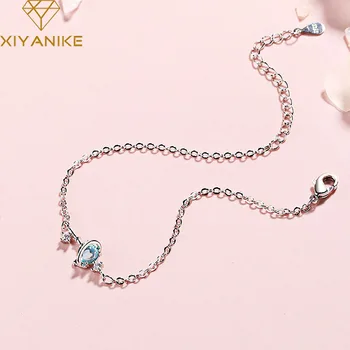 

XIYANIKE 925 Sterling Silver New Creative Circle Blue Planet Pendant Bracelet for Women Simple Geometric Handmade Jewelry