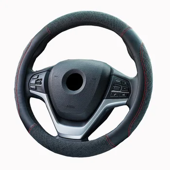 

New Super Linen Car Steering Wheel Cover Breathable Anti Slip Cover for Steering 15 Inch Sports Black auto accessories