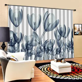 

blue tulip curtains Customized size Luxury Blackout 3D Window Curtains For Living Room personality curtains