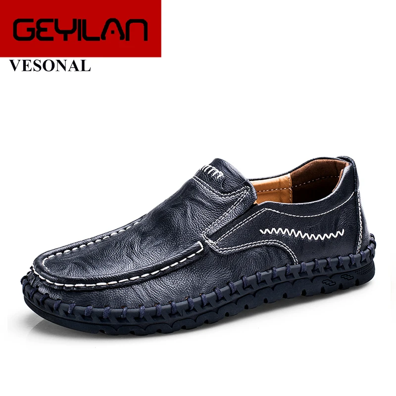 

2019 Spring Genuine Leather Men Shoes Slip-On Loafers Handmade Oxfords Comfortable Male Casual Sneakers Big Size