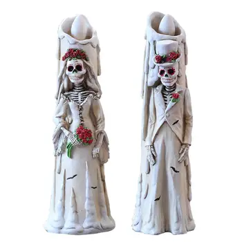 

Spooky Skeleton Bride and Groom Wedding Couple Statue for Halloween Party Decora