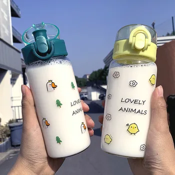 

Cute Cartoon Glass Water Bottle for Girls 320ML BPA Free Transparent Milk Waterbottle Outdoor School Gifts