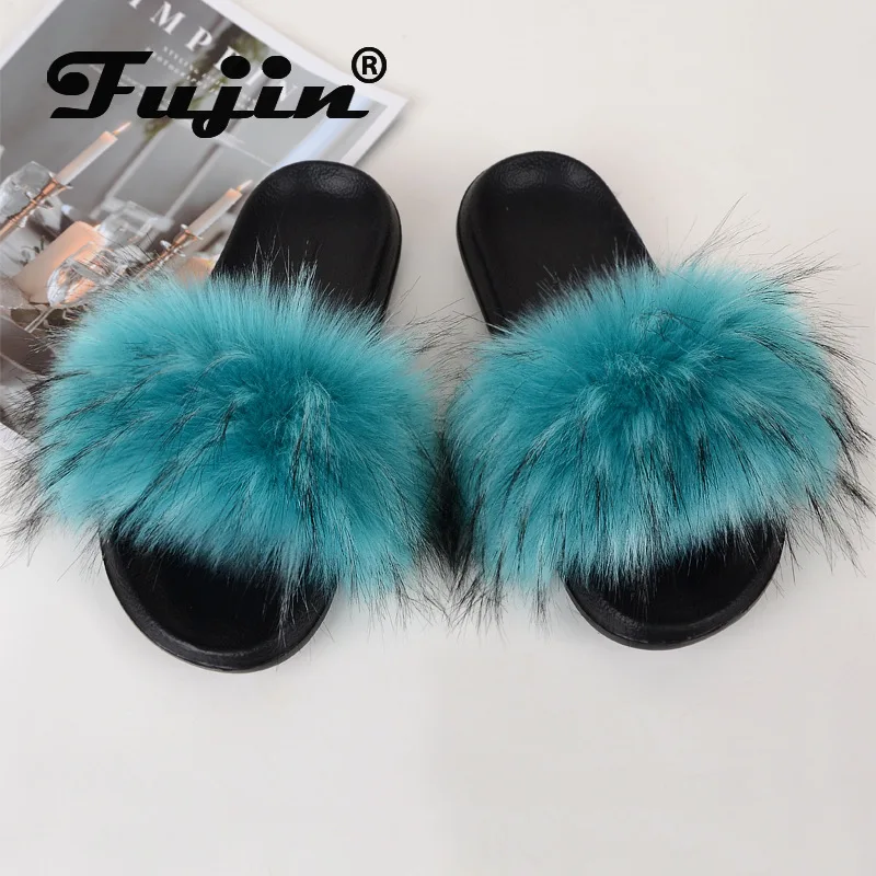 fur leather slides