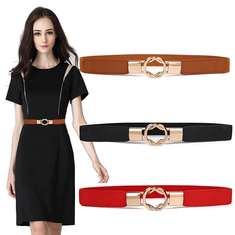 

Practical Alloy Buckle Thin Artificial Leather Women Waist Belts Stretch Fashion Daily For Dress Elastic Skinny Waistband