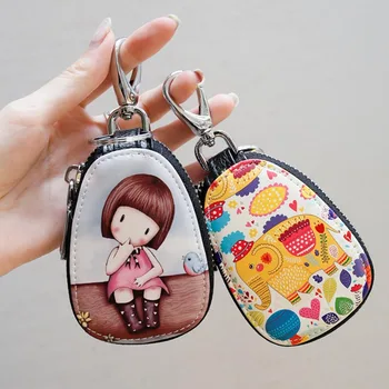 

Car Key Case Leather Men Women Wallets Key Holder Housekeeper Covers Zipper Bag Keychain Cover For Keys Organizer Card Bag