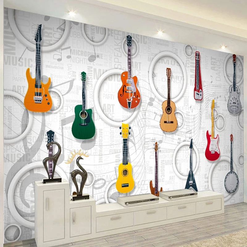 

Drop Shipping Custom Wallpaper 3D Stereo Guitar Music Equipment KTV Bar Background Wall Painting Waterproof Canvas Stickers