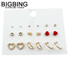 G012 ювелирные изделия, 9 пар, золотые серьги-гвоздики в форме цветка, женские серьги, модная Ювелирная серьга хорошего качества