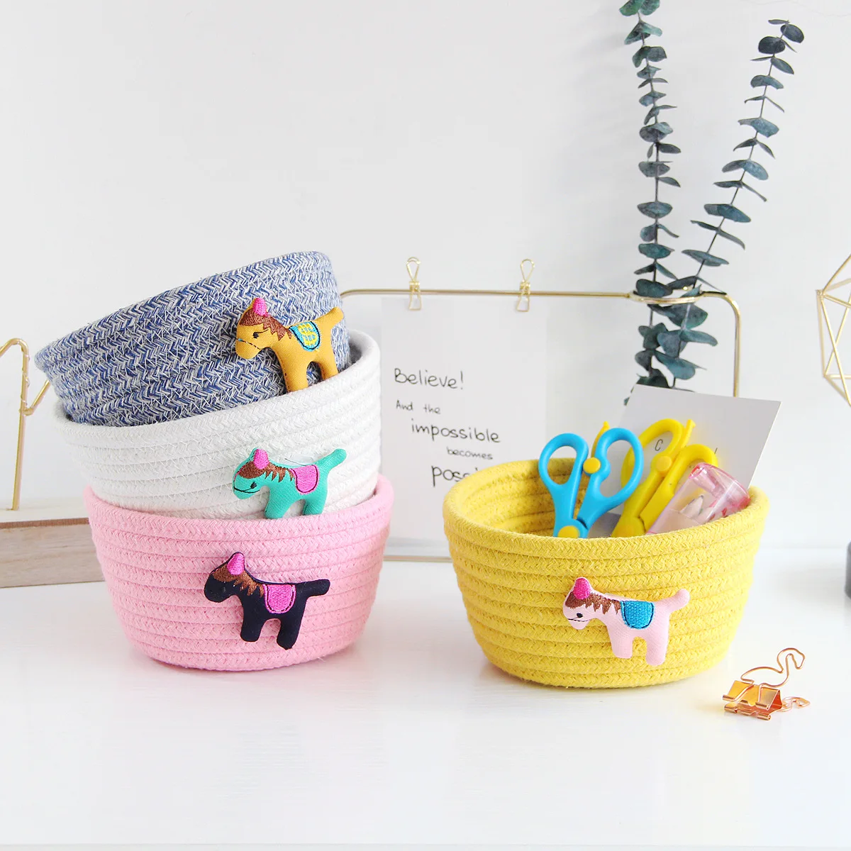 

Cotton rope storage basket, woven finishing basket Nordic style cotton rope desktop debris pony cotton thread home storage box