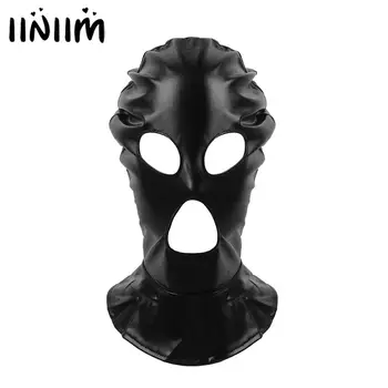 

Latex Mask Unisex Women Men Open Eyes and Mouth Full Face Mask Hood Shiny Headgear Halloween Party Role Play Costume