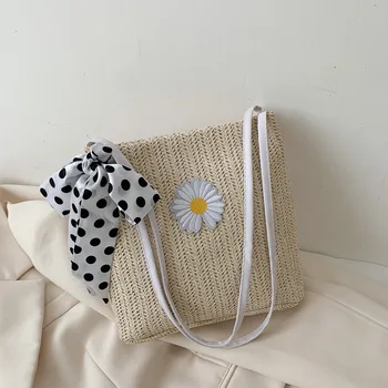 

Spring and summer fairy lace wild large-capacity bucket portable straw woven one-shoulder small fresh shopping bag