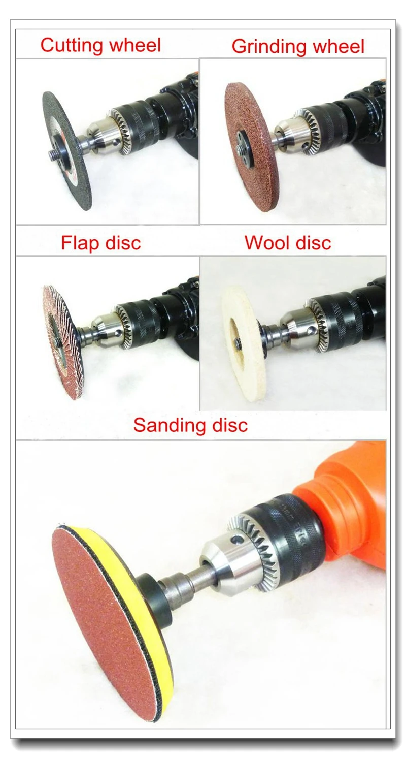 5 in 1 set Elektrische Bohrer Konverter Adapter 100 Winkel Grinder Anschluss Gewinde M10 für ID 16mm Klappe Disc – Detail 1