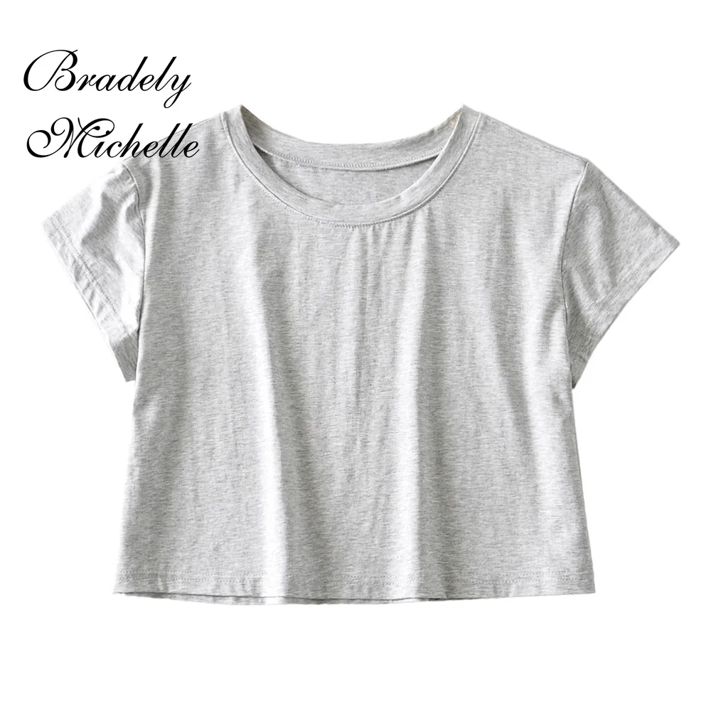 BRADLEY MICHELLE Летний Новый укороченный топ с круглым вырезом Футболка коротким