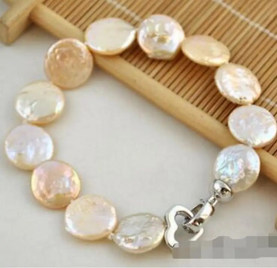 

Новый популярный детский браслет из розового пресноводного жемчуга с монетами 8 дюймов 15 мм