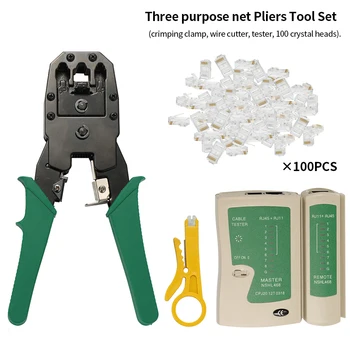 

4 in 1 Ethernet Network LAN Kit Cable Connectors Crimper Tool Network Cable Tester Detector Wire Stripper+Connector Plug Netw