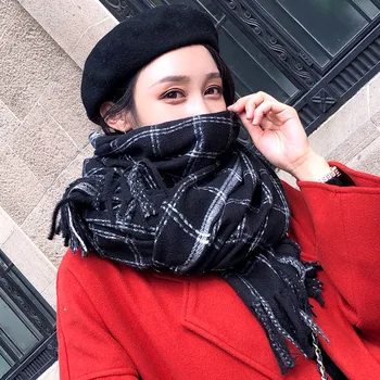 

New style Fall and Winter Chinese quality Silk wool print Cashmere Scarf lady beach Fashion Lovely lattice thickening warm Shawl