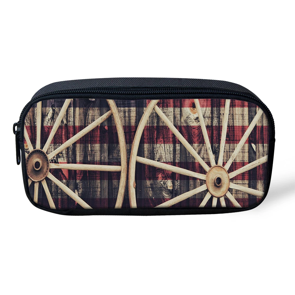 Bolsa de Casual bandera americana rayas ruedas madera maquillaje viaje bolsa con cierre estuche de lápices Oficina estudiante papelería|Bolsas y estuches de cosméticos| - AliExpress