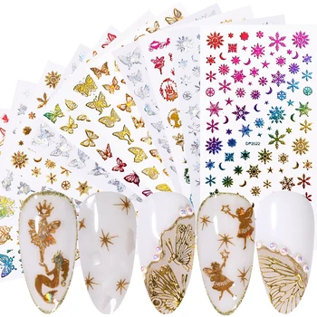 

Gold Sliver Bronzing 3D Butterfly Nail Art Stickers Adhesive Sliders Colorful Nail Transfer Decals Foils Wraps Nail Decorations