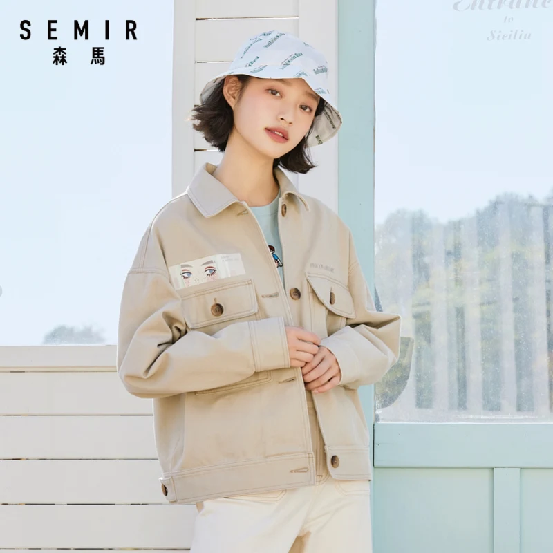 

SEMIR Women printed jacket 2020 new spring loose long sleeve casual fashion tooling jacket coat