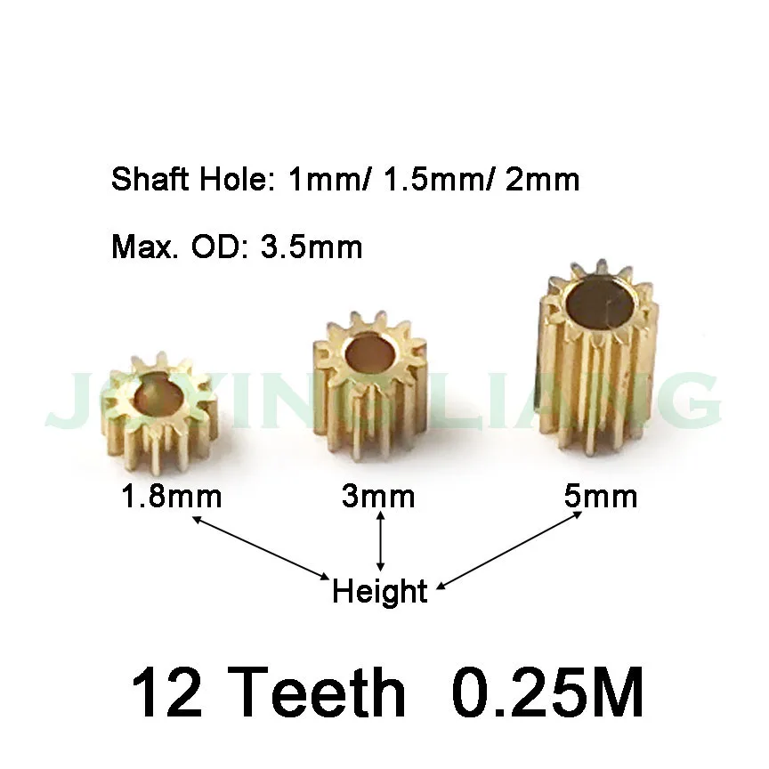 121A 121.5A 122A 0.25M Pinion 12 Teeth Good Mechanical Small Modulus Gear Metal Copper Hole 1.5mm/ 2mm Tightly Matched