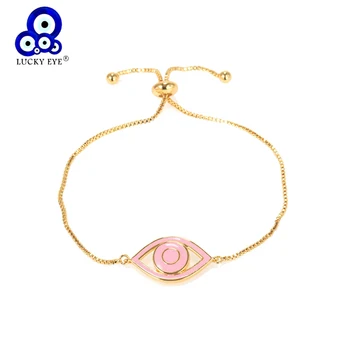 

Lucky Eye Copper Turkish Evil Eye Charm Bracelet Gold Silver Color Chain Adjustable Bracelet for Women Girls Jewelry LE612